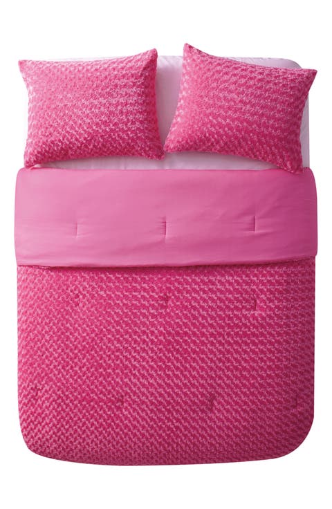 Rose Faux Fur Plush Comforter Set - Twin