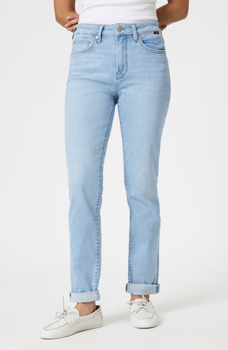 Mavi Jeans Kathleen High Waist Cuffed Slim Straight Leg Jeans, Main, color, Light Blue Flex Blue