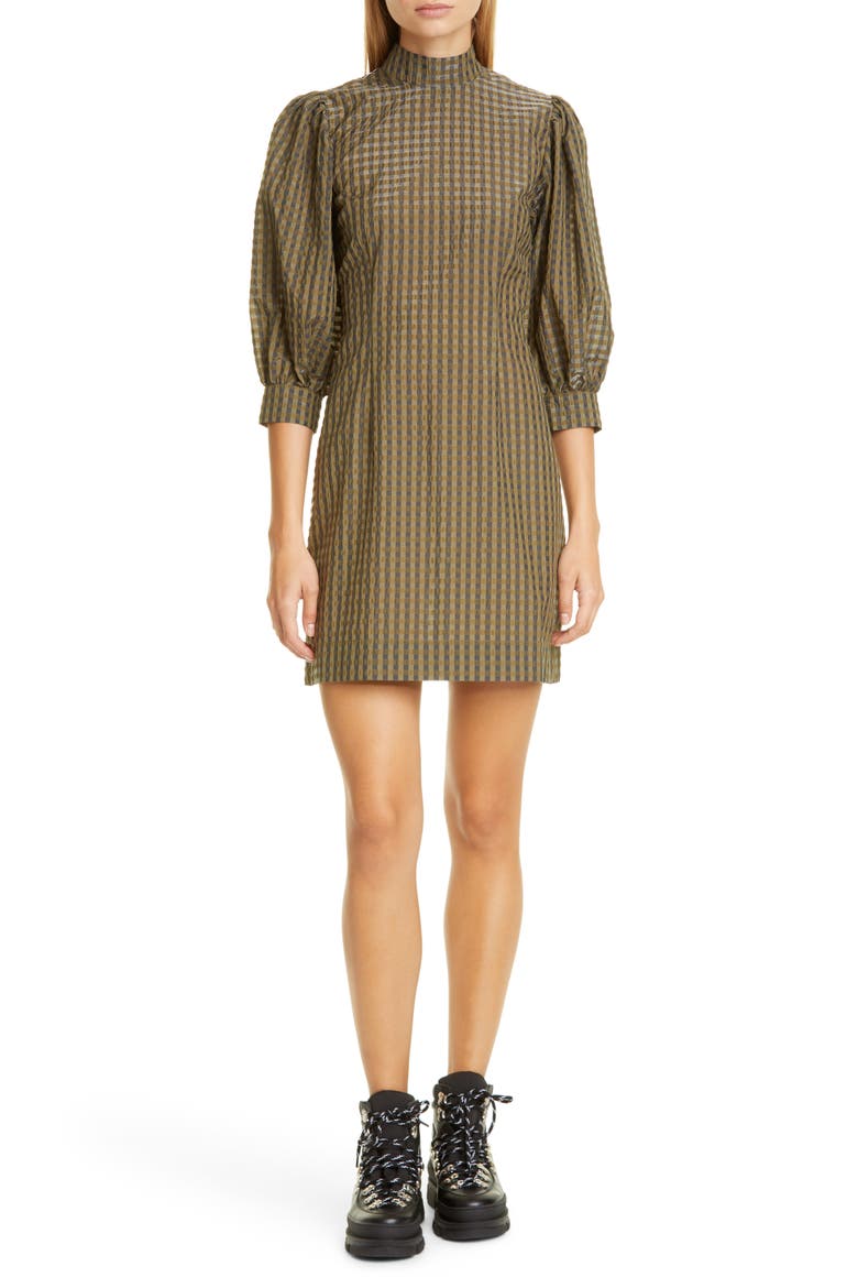 Short Check Seersucker Dress, Main, color, KALAMATA
