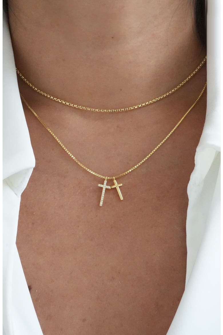 Double Pendant 18K Gold Plate Sterling Silver Necklace, Alternate, color, GOLD