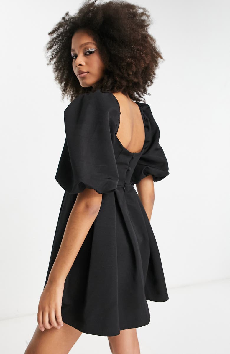 ASOS DESIGN Puff Sleeve Square Neck Minidress, Alternate, color, 