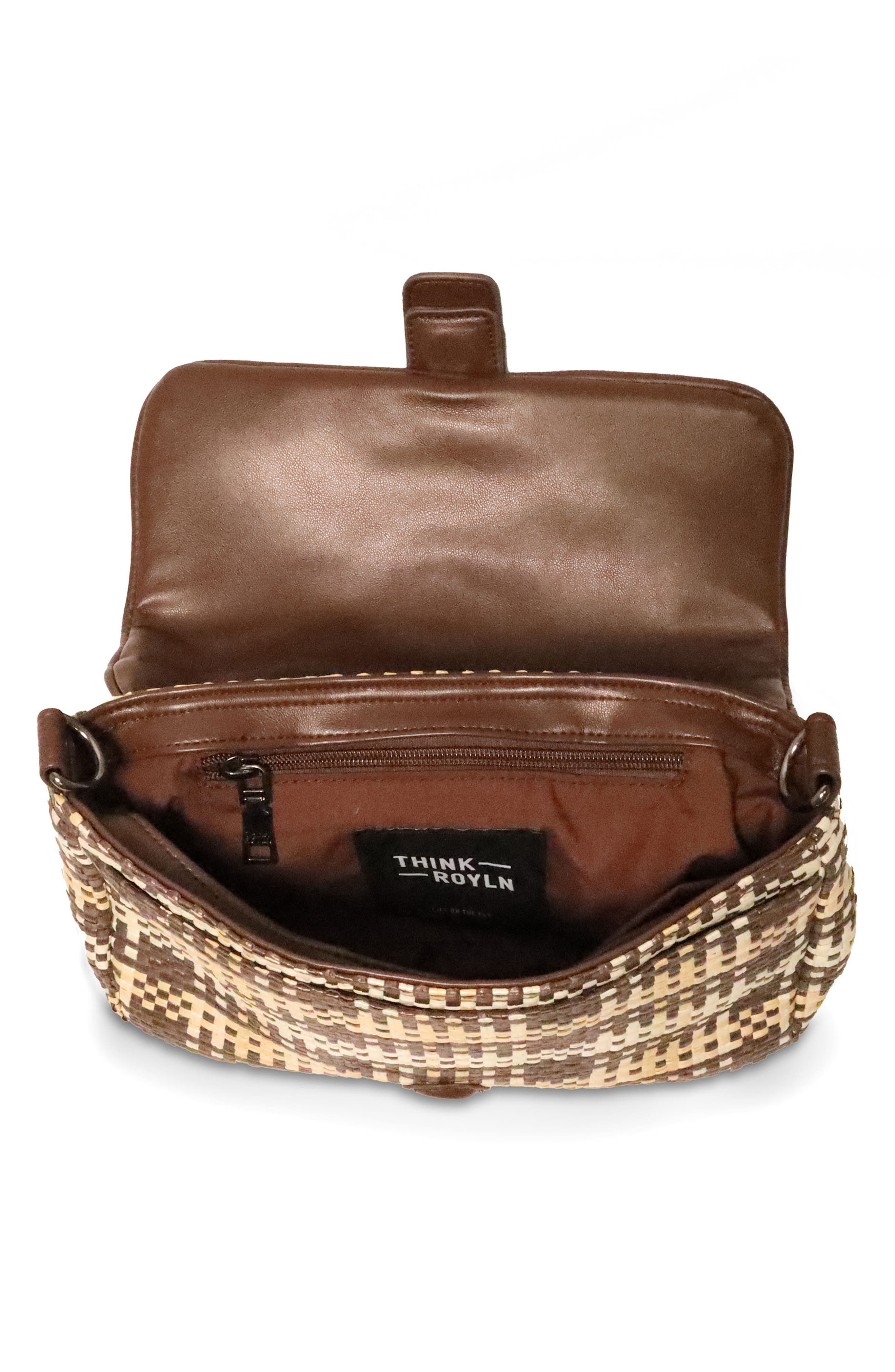 THINK ROYLN Socialite Shoulder Bag, Alternate, color, Espresso/ Dune Plaid Raffia