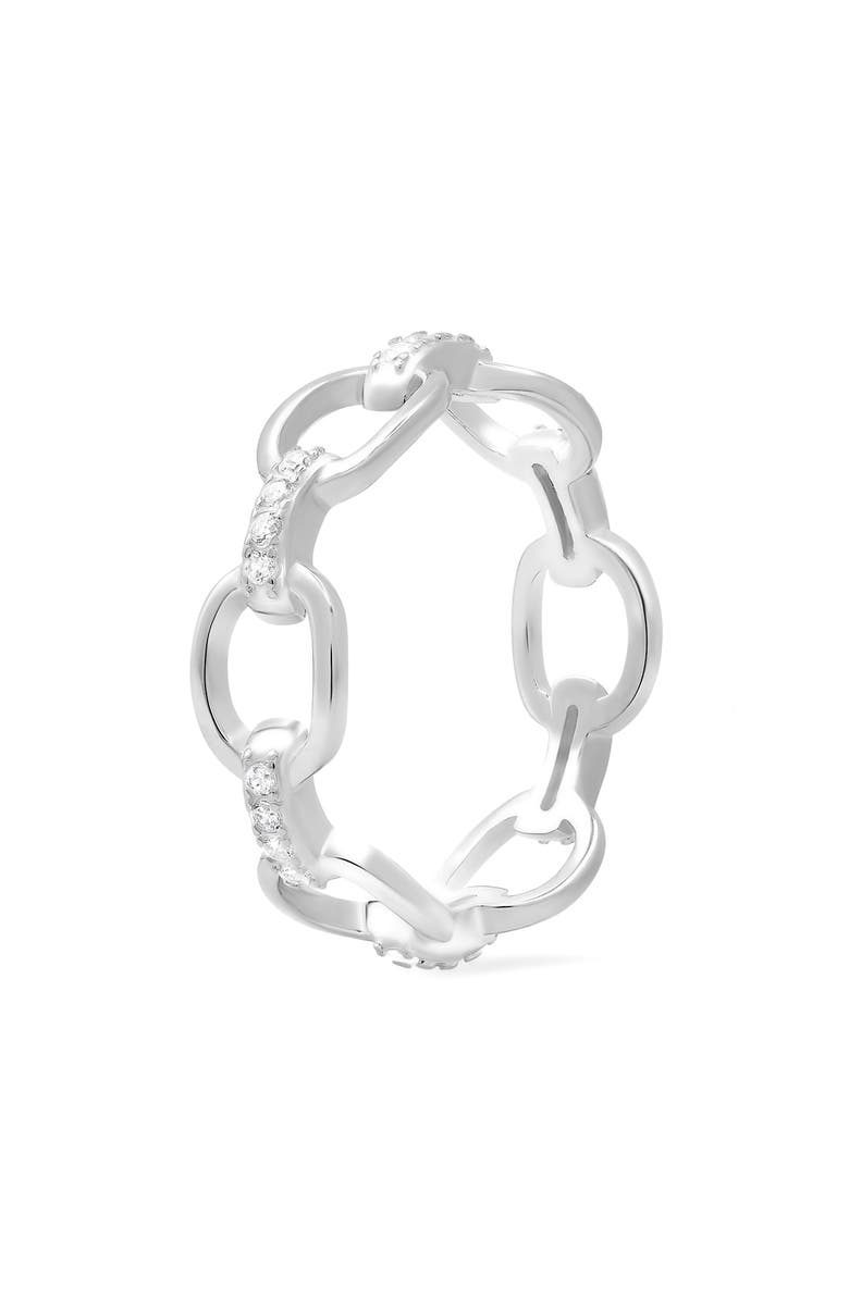 Queen Jewels Cubic Zirconia Paperclip Ring, Main, color, Silver
