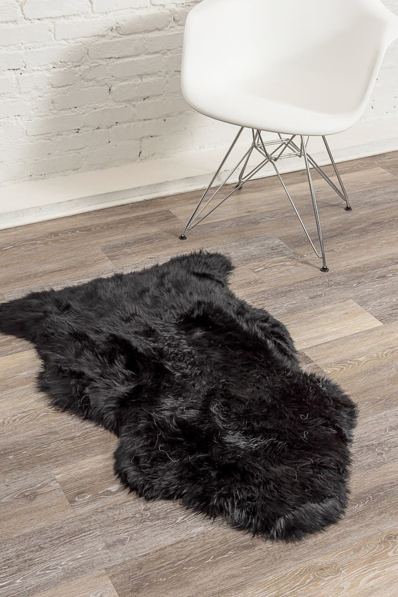 Milan Genuine Sheepskin Shearling Throw 24" x 36" - Black, Alternate, color, BLACK