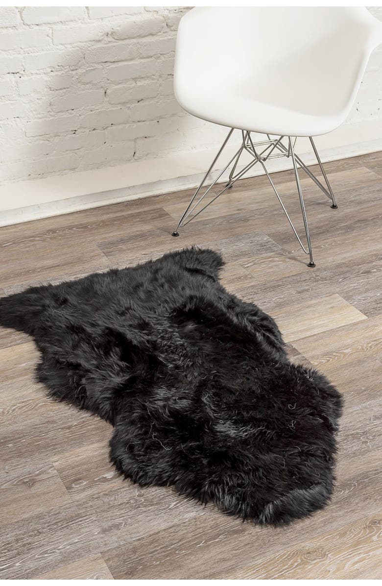 NATURAL Milan Genuine Sheepskin Shearling Throw 24" x 36" - Black, Alternate, color, Black