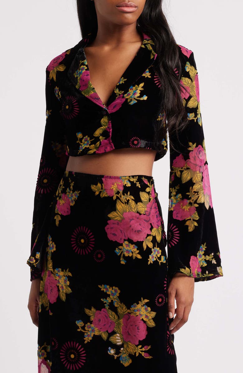 NASTY GAL Floral Devore Velvet Crop Jacket, Main, color,