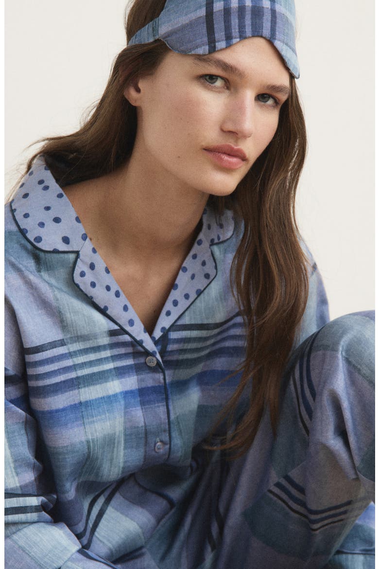 Mixed Print Cotton Pajama Top, Alternate, color, INK BLUE