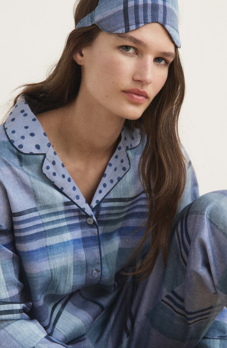 MANGO Mixed Print Cotton Pajama Top, Alternate, color, Ink Blue