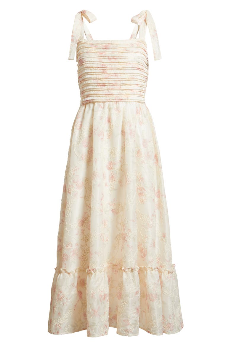 Print Tie Strap Embroidered Maxi Dress, Alternate, color, PINK MULTI