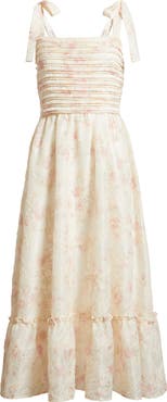 ZOE AND CLAIRE Print Tie Strap Embroidered Maxi Dress