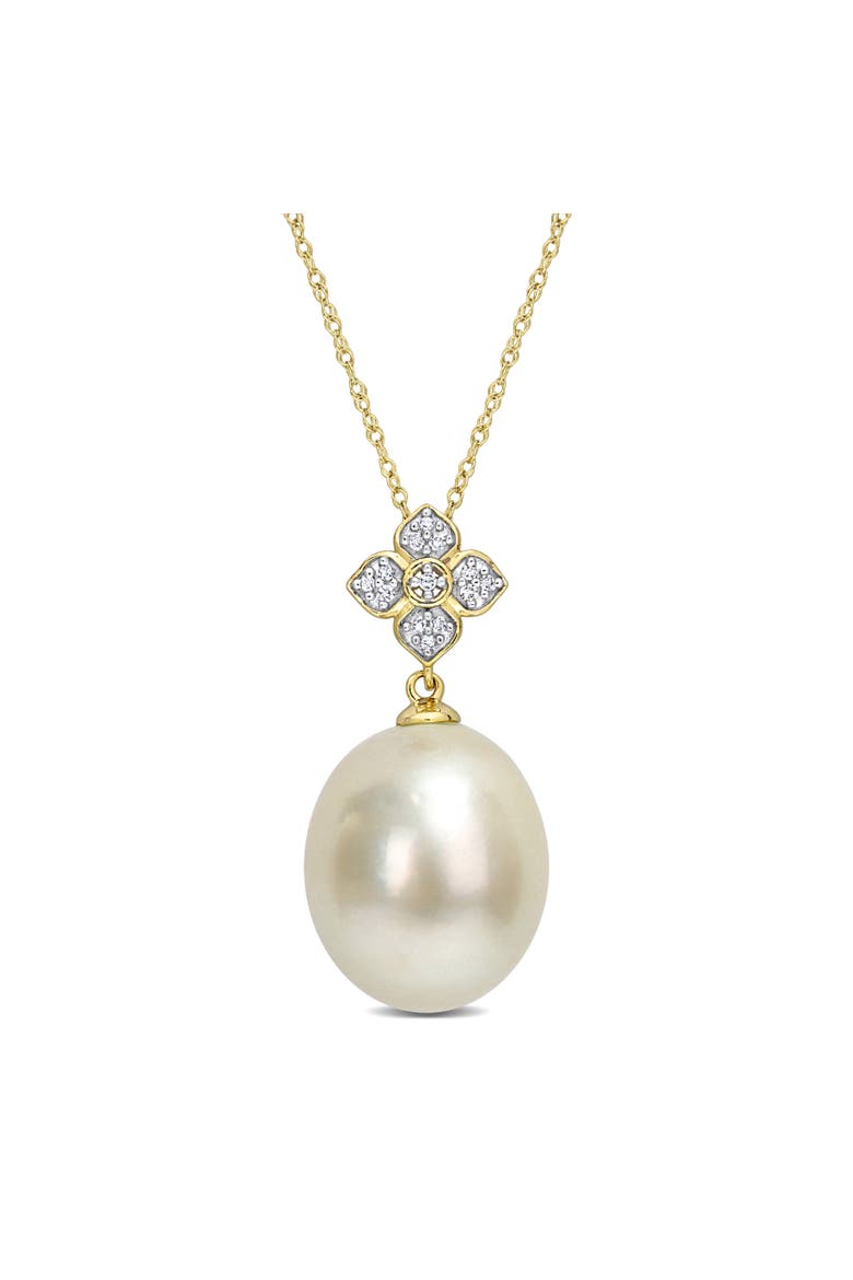 South Sea Pearl & Diamond Floral Necklace 10k, Main, color, Cultured South Sea Pearl
