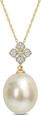 Julianna B. South Sea Pearl & Diamond Floral Necklace 10k