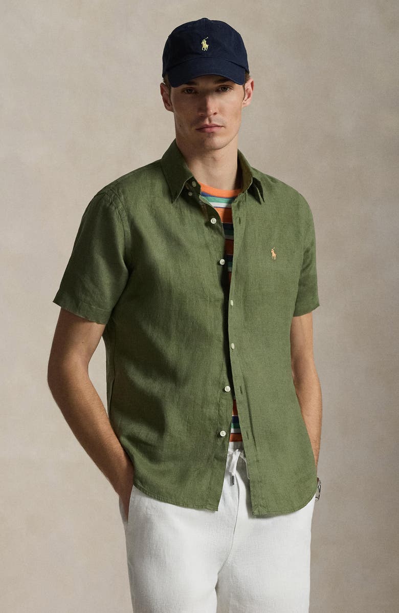 Polo Ralph Lauren Classic Fit Short Sleeve Linen Button-Down Shirt, Alternate, color, Garden Trail
