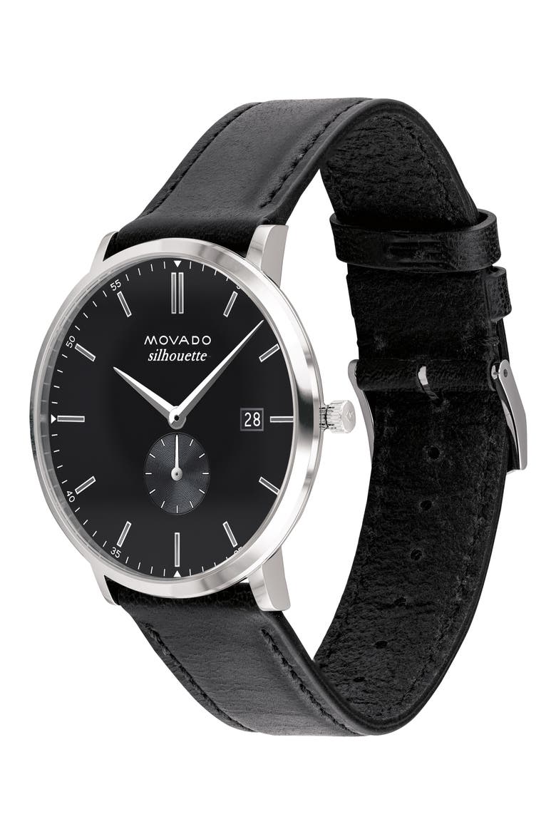 Heritage Leather Strap Watch, 40mm, Alternate, color, BLACK