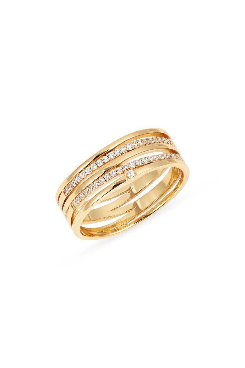 Demifine Cubic Zirconia Crossover Multiband Ring, Main, color, 14K GOLD PLATED