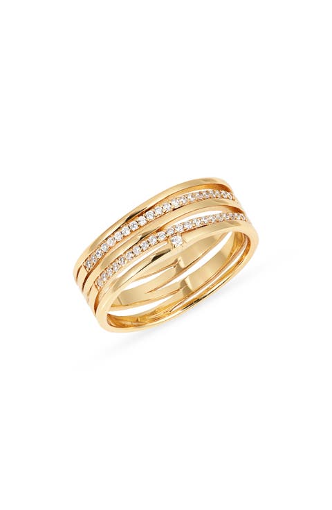 Demifine Cubic Zirconia Crossover Multiband Ring