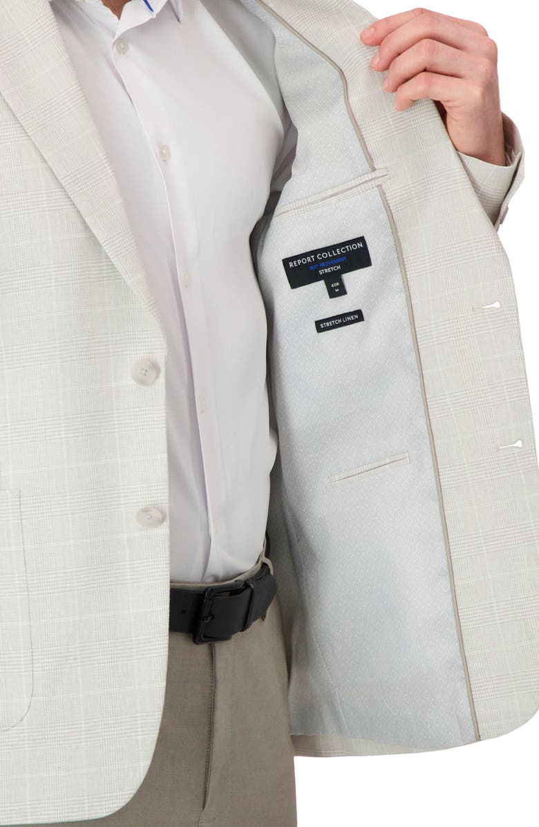 Report Collection Two Button Linen Blend Stretch Plaid Jacket, Alternate, color, Stone