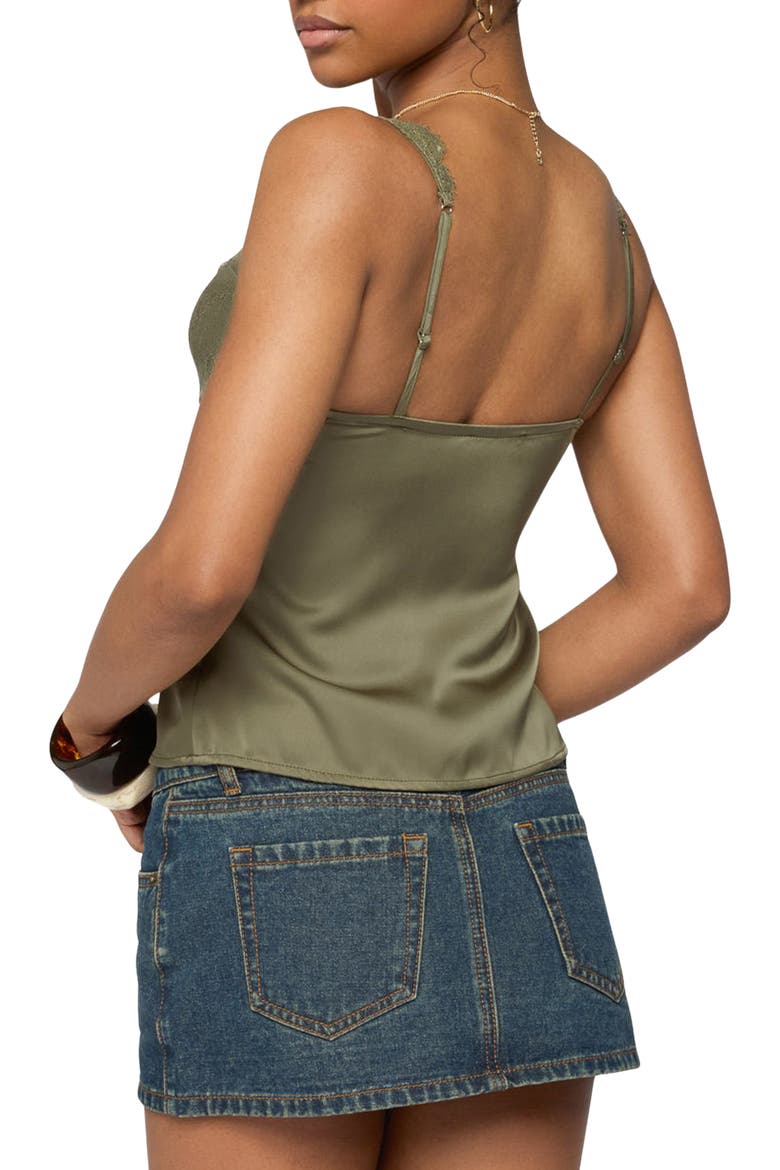 Vikkey Lace Trim Satin Tank, Alternate, color, OLIVE
