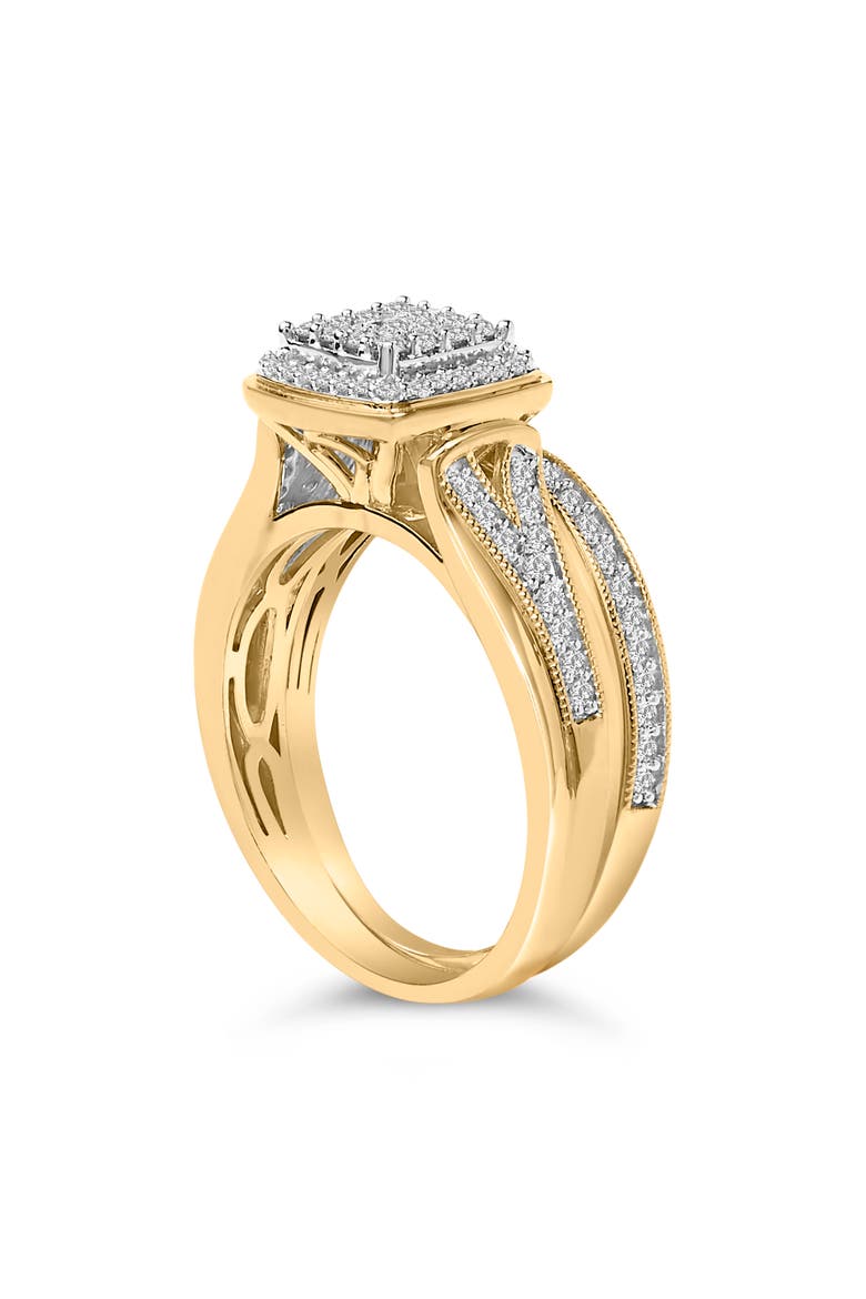 14K Yellow Gold Plated Sterling Silver 1/2 Cttw Diamond Square Cluster Bridal Set, Alternate, color, Yellow Gold over Silver
