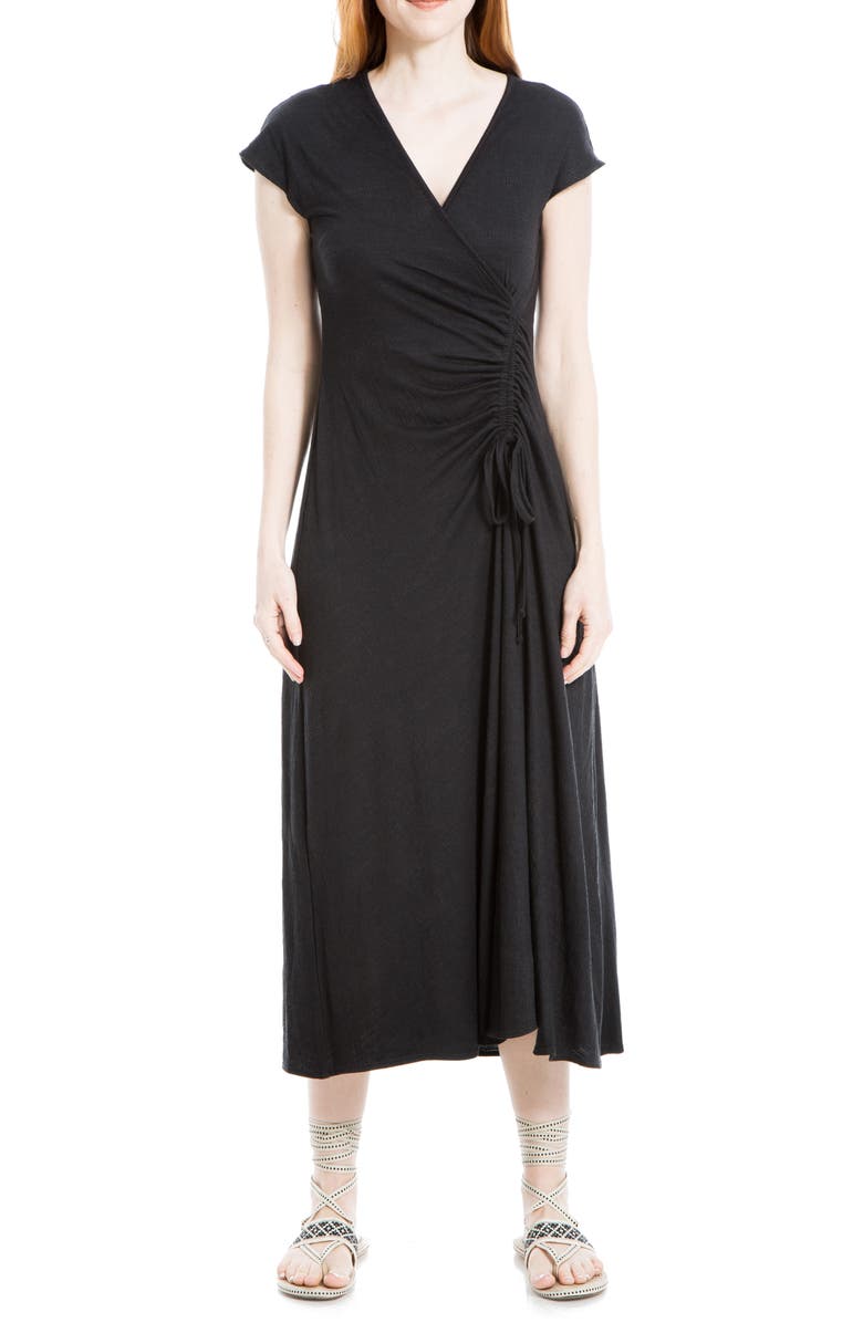 MAX STUDIO Cap Sleeve Side Ruched Midi Dress, Main, color, 