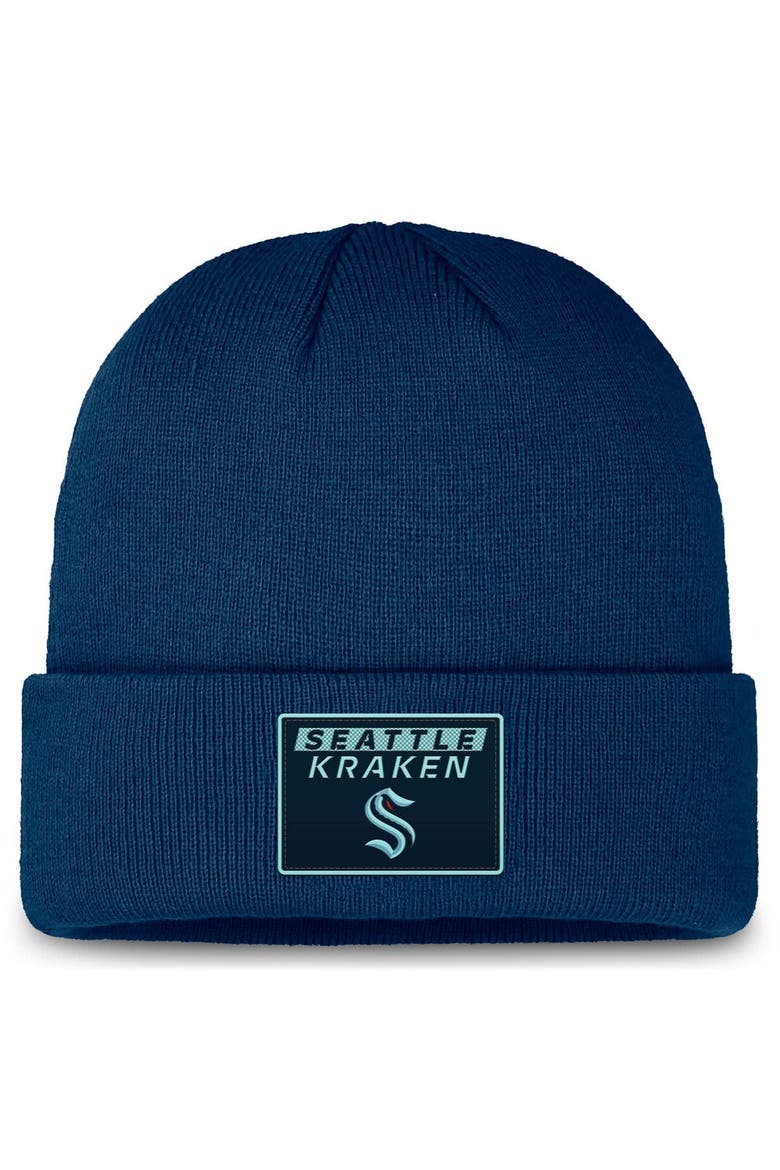 Men's Fanatics Deep Sea Blue Seattle Kraken Authentic Pro Cuffed Knit Hat, Main, color, Navy