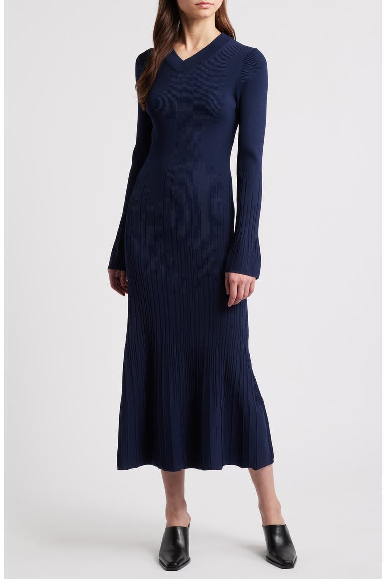 Austen Long Sleeve Rib Sweater Dress, Main, color, NAVY