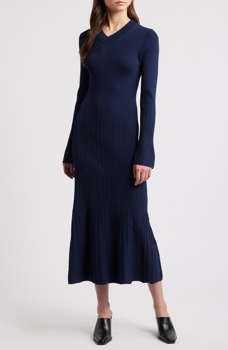rag & bone Austen Long Sleeve Rib Sweater Dress, Main, color, Navy