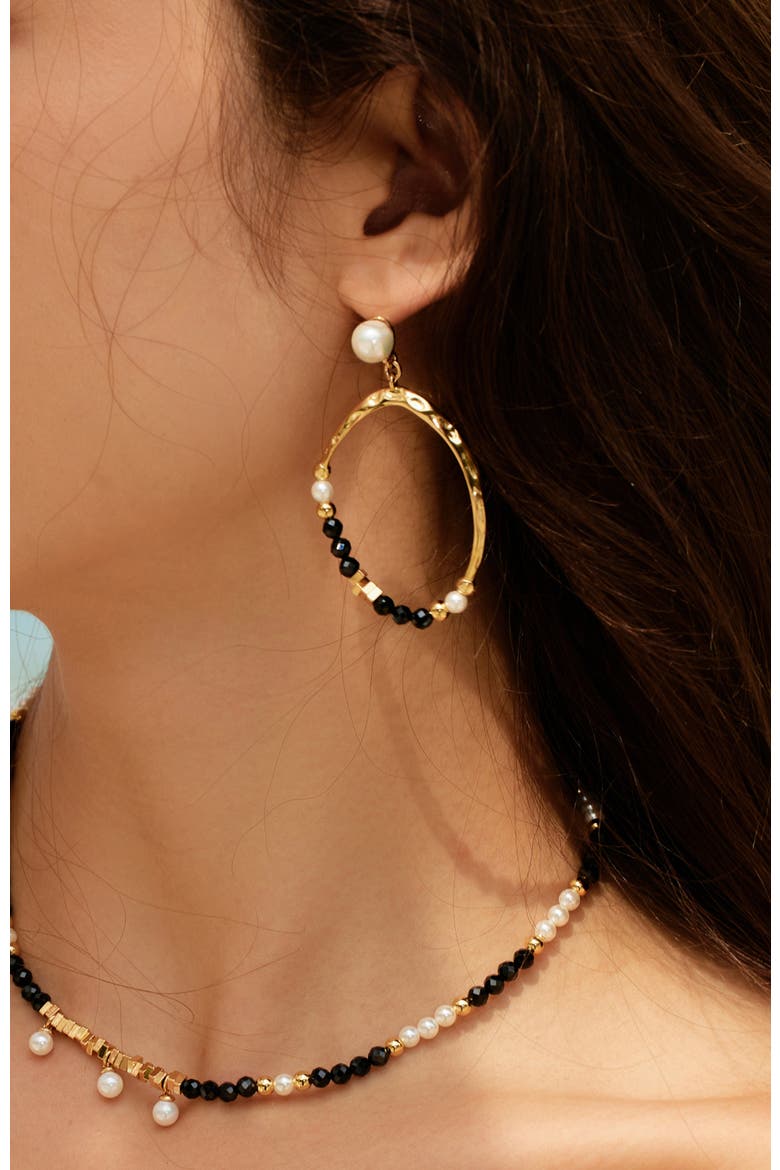 Poseidon Earrings, Alternate, color, Black & White & Gold