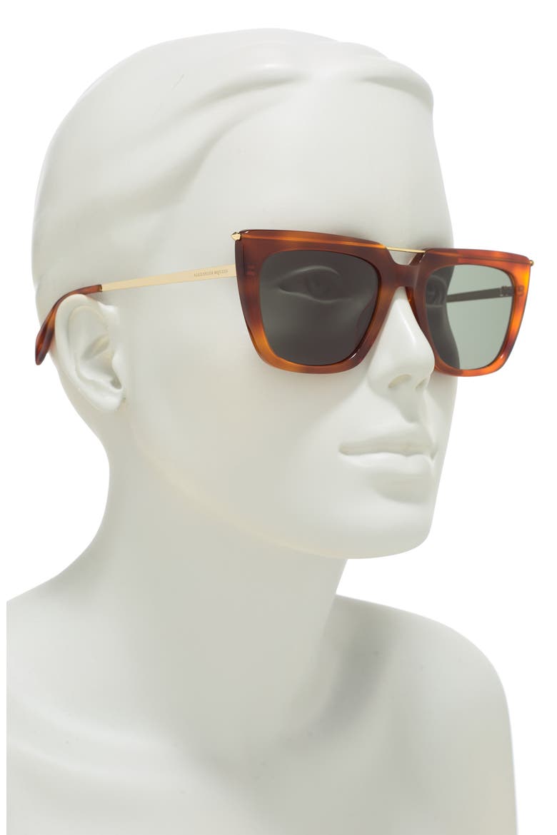 Alexander McQueen 54mm Square Sunglasses, Alternate, color, HAVANA GOLD GREEN/GRN