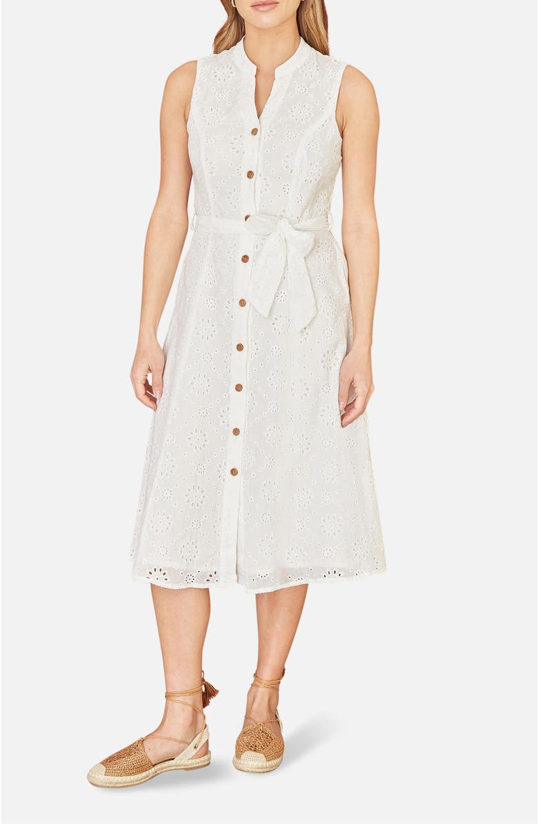 Yumi Broderie Anglaise Cotton Shirt Dress, Alternate, color, White