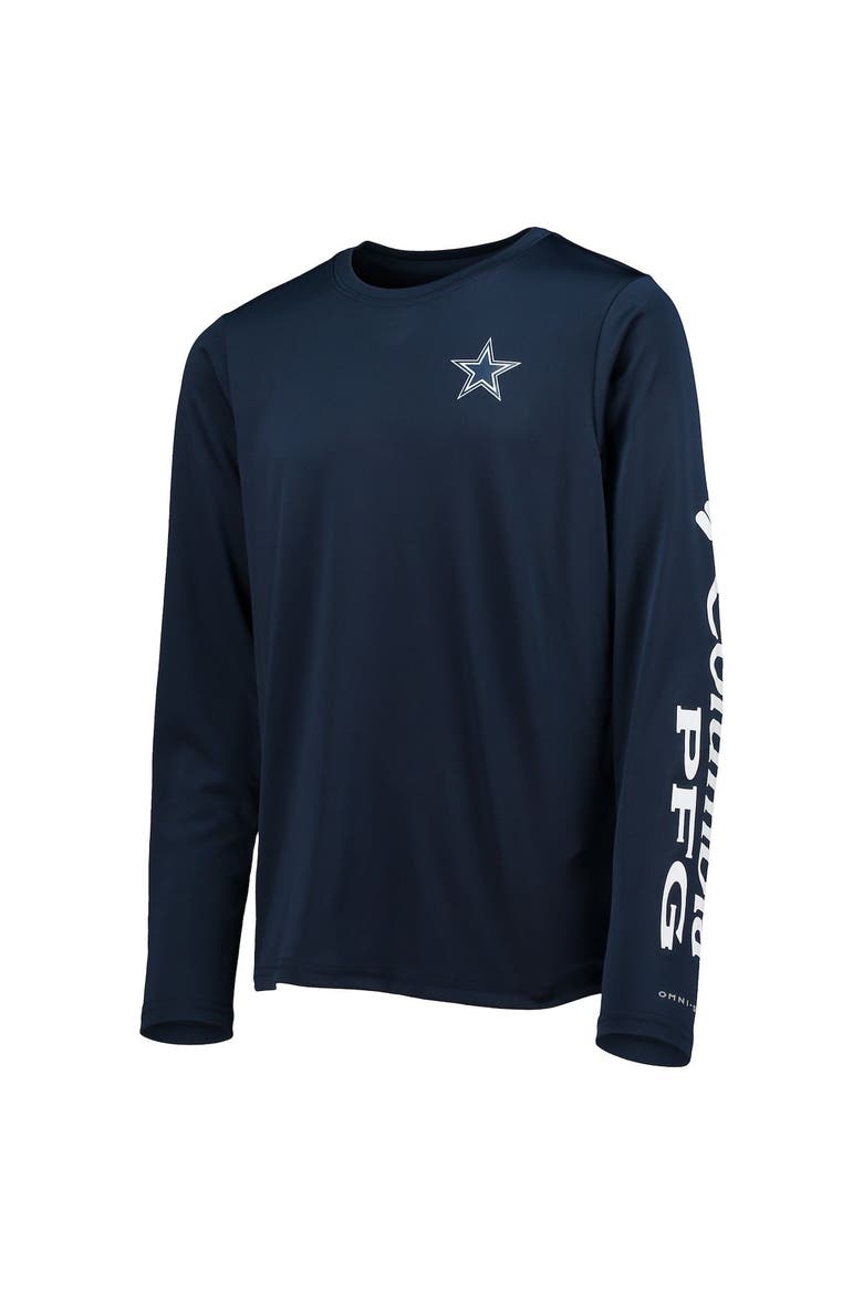 Youth Columbia Navy/White Dallas Cowboys Terminal Tackle Omni-Shade Long Sleeve T-Shirt, Alternate, color, Navy