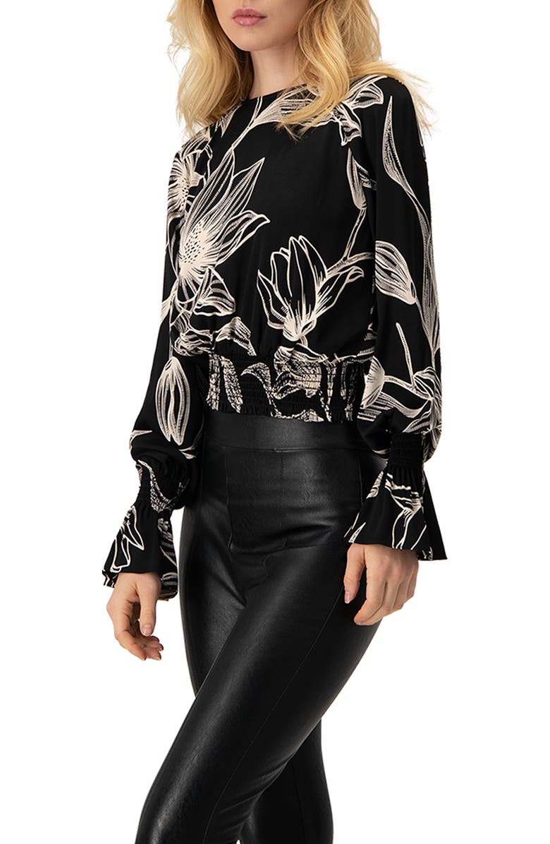 IVONNE Floral Print Smocked Blouse, Alternate, color, Black