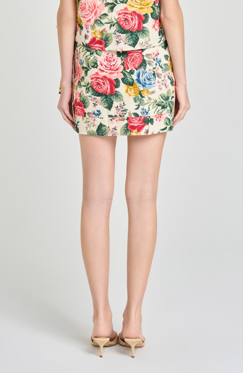 WAYF Amelia Floral Linen Blend Wrap Miniskirt, Alternate, color, Ivory Roses