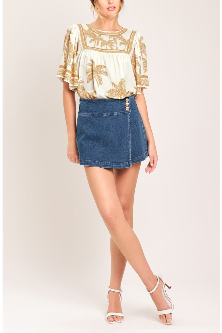 Palm Print Flutter Sleeve Top, Alternate, color, IVORY