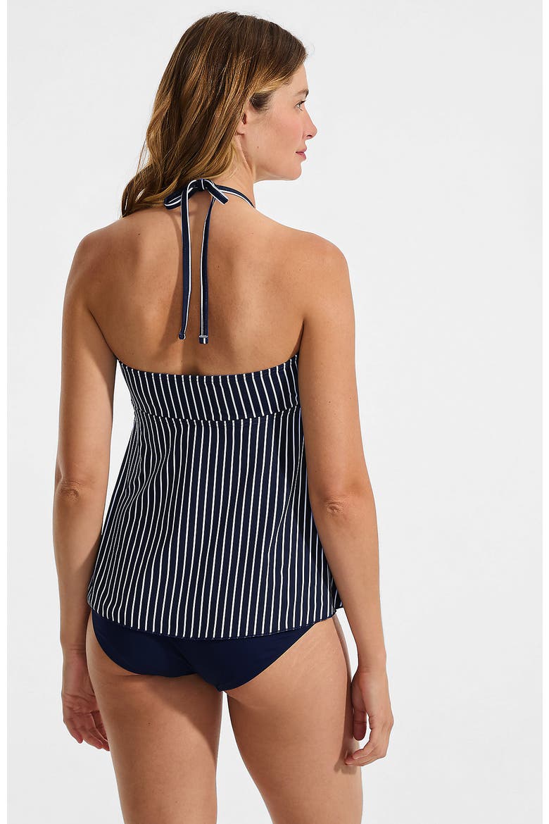 Flutter High Neck Halter Tankini Top, Alternate, color, Navy/Egret White Stripe