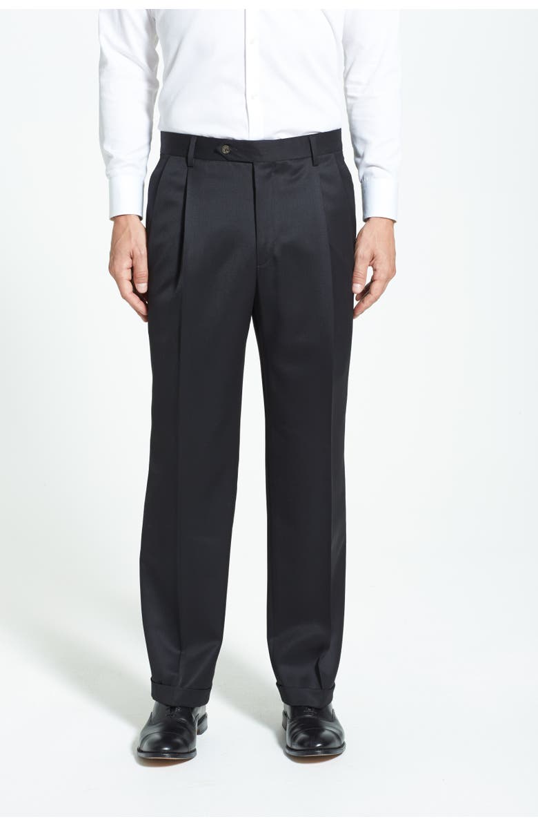 Berle Pleated Classic Fit Wool Gabardine Dress Pants, Alternate, color, Black