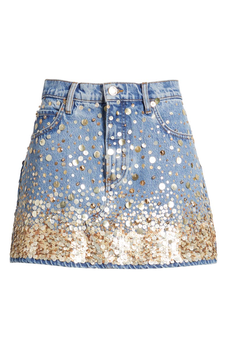 FRAME The Champagne Denim Miniskirt, Alternate, color, Blue/ Gold Embellished