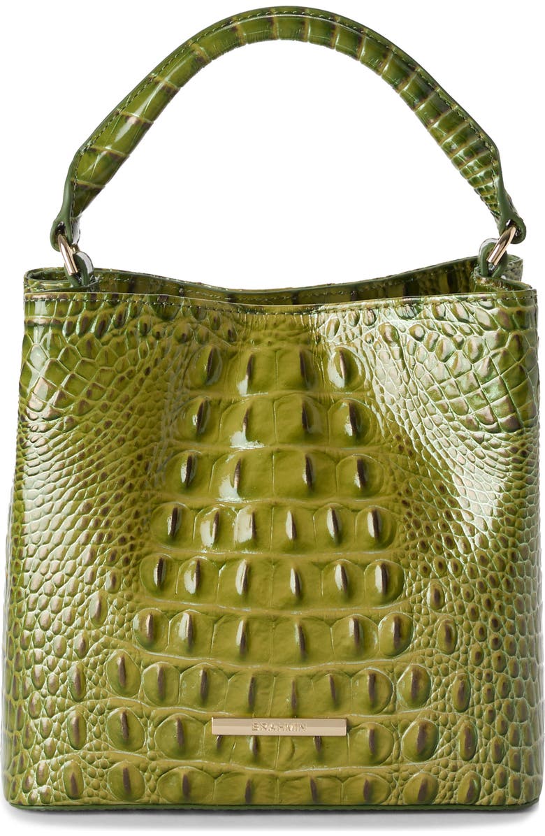 Brahmin Mini Amelia Croc Embossed Leather Top Handle Bucket Bag, Alternate, color, Olive