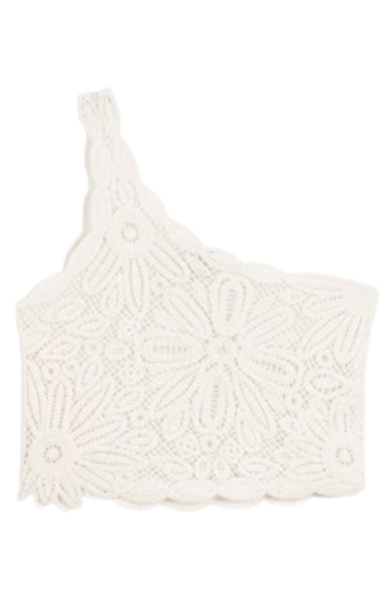 maje Larkety One-Shoulder Crochet Lace Crop Top, Main, color, Blanc