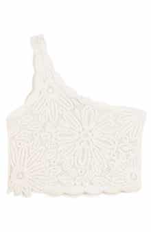 maje Larkety One-Shoulder Crochet Lace Crop Top