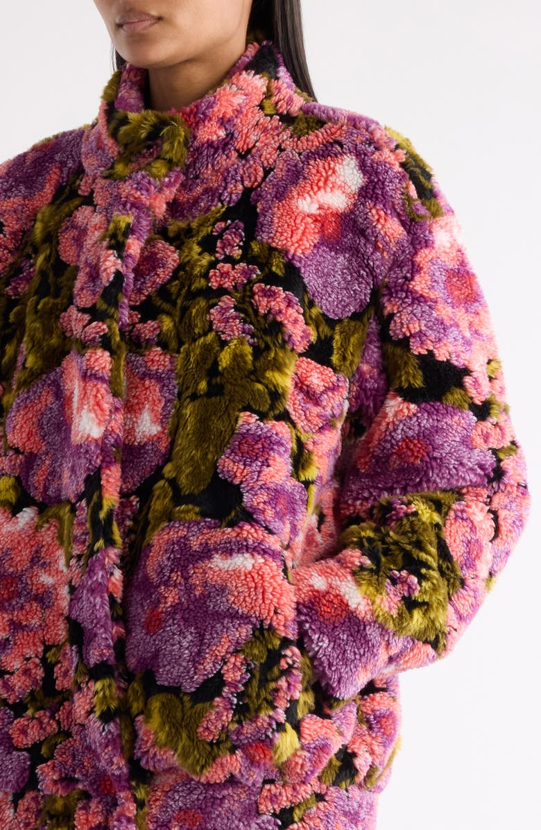 Dries Van Noten Vandi Floral Jacquard High Pile Fleece Jacket, Alternate, color, Pink