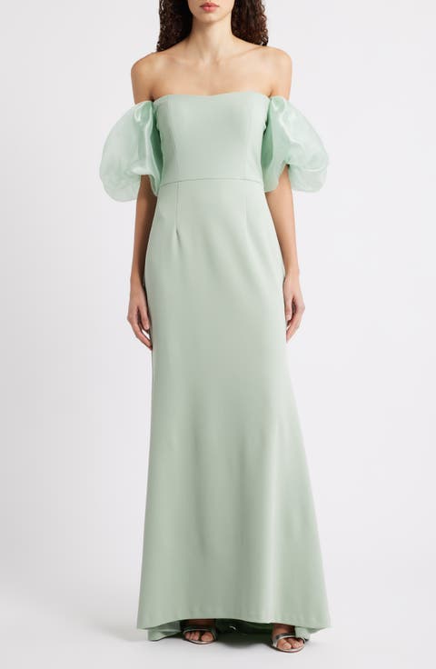 Off the Shoulder Puff Sleeve Trumpet Gown