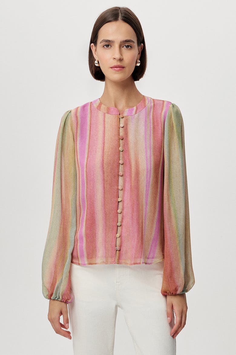 Armynel  Round Neck Long Sleeve  Striped Blouse, Alternate, color, Multi Color