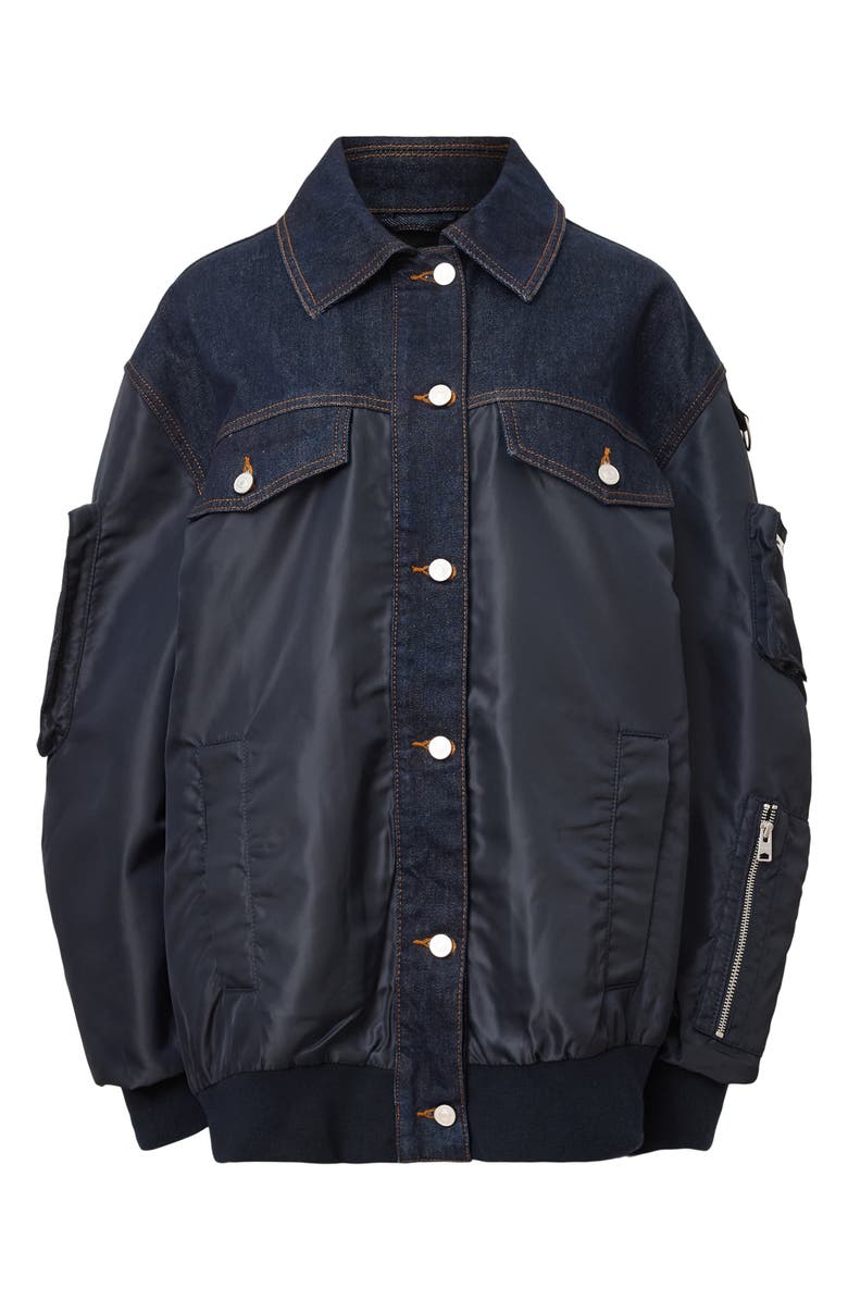 AllSaints Verity Mixed Media Bomber Jacket, Alternate, color, Navy Blue