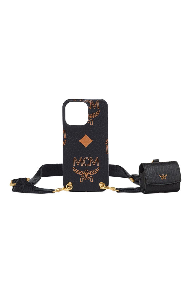 MCM iPhone 15 Pro Max Case w/ AirPods Pro Charm in Maxi Visetos, Alternate, color,