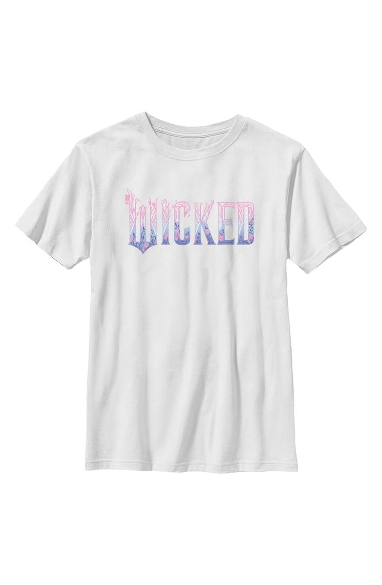 Wicked: For Good Boy's Wicked For Good Floral Pink and Purple Logo  Graphic T-Shirt, Main, color, White