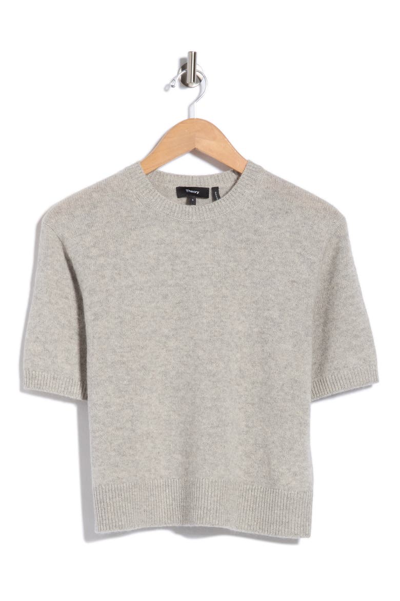 Cashmere Short Sleeve Crop Sweater, Alternate, color, HUSKY