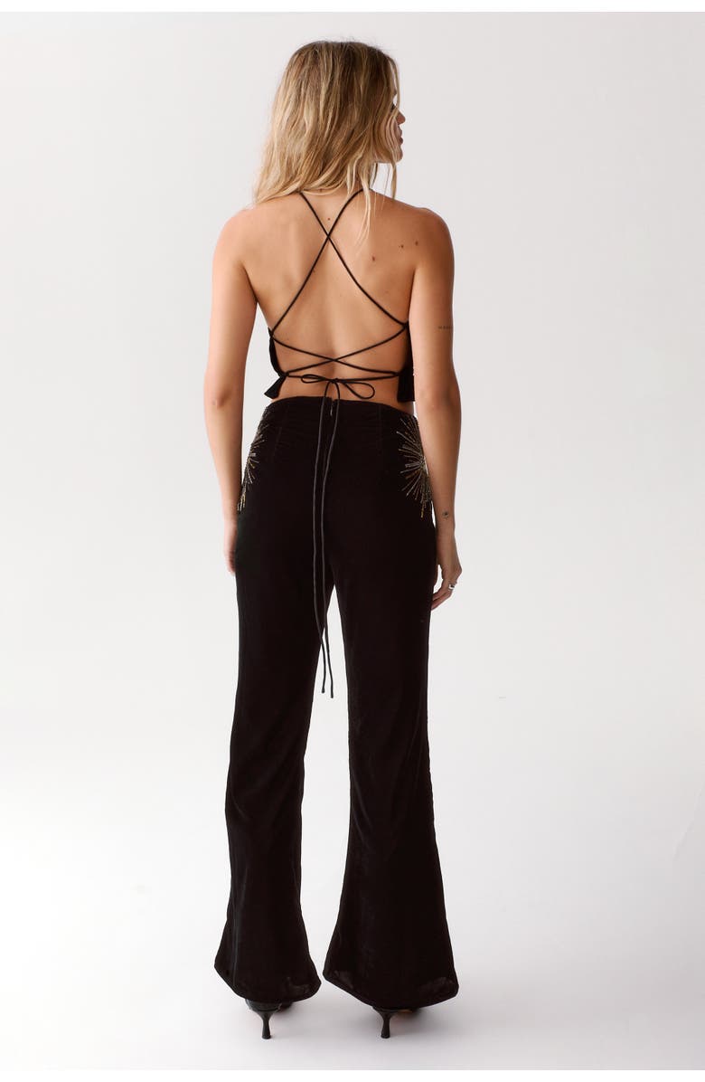 NASTY GAL Star Embellished Velvet Flared Pants, Alternate, color, Black