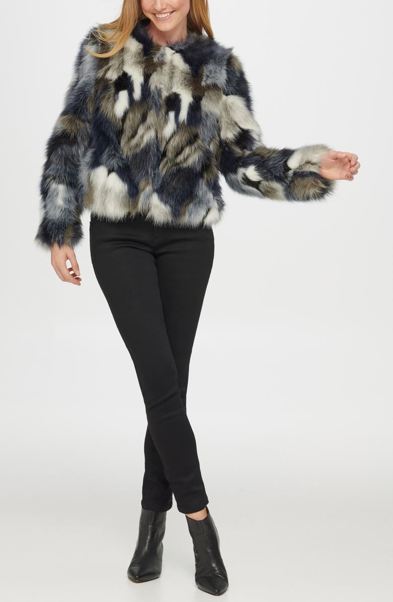 KARL LAGERFELD PARIS Faux Fur Shag Jacket, Alternate, color, Blue Multi