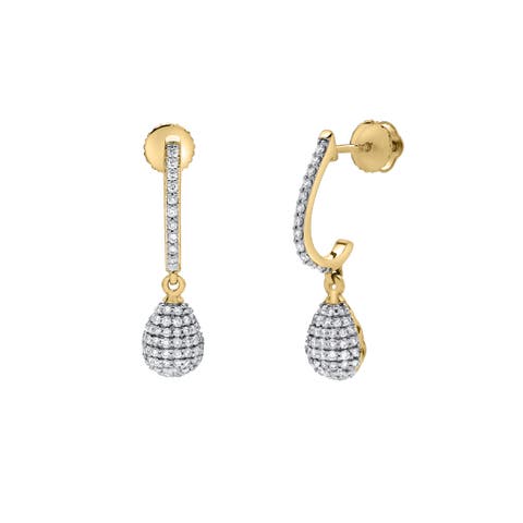 Clayra Pear Shape Dome Diamond Drop Huggie Hoop Earrings in 14K Gold